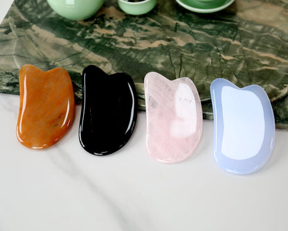 Nicedony 4.7" Gemstone Hand Carved Crystal Guasha Tool,Massage Tool - Chalcedony