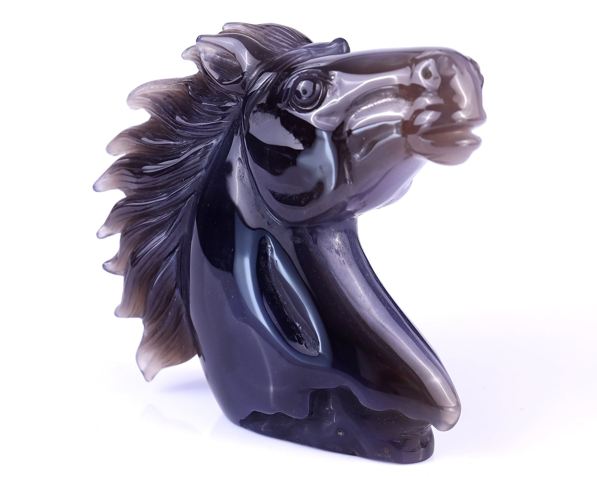 Nicedony 4.7" Geode Agate Hand Carved Crystal Horse Head Sculpture - View 2