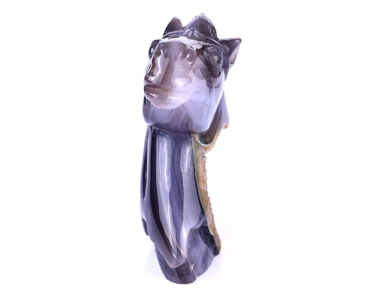 Nicedony 4.7" Geode Agate Hand Carved Crystal Horse Head Sculpture - View 6