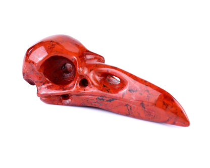 Nicedony 4.7" Red Jasper Carved Crystal Raven Skull Sculpture