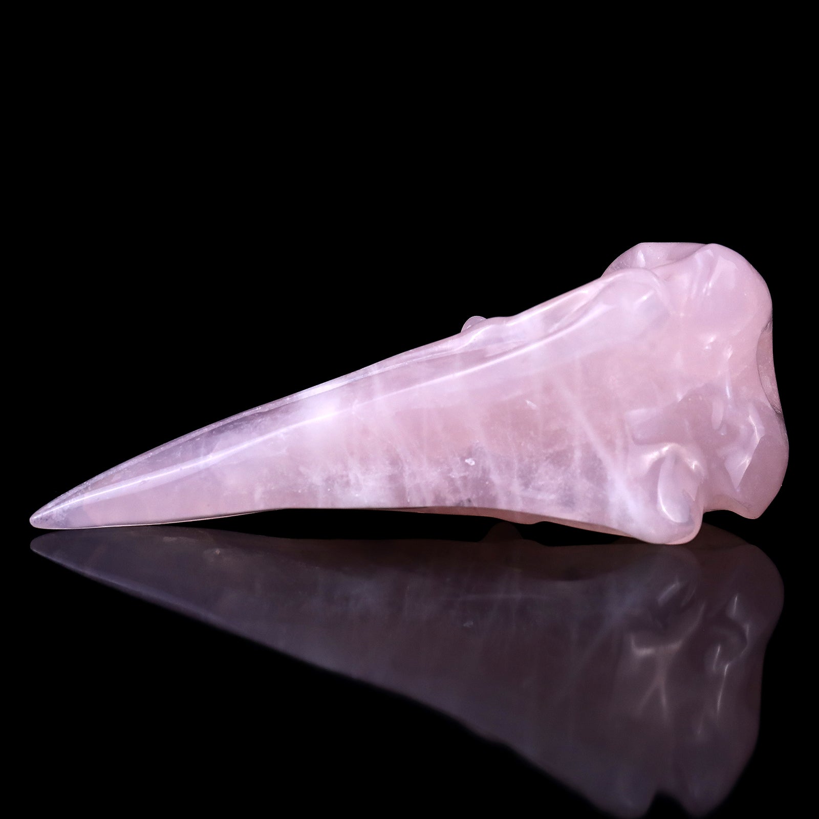 Nicedony 4.7" Rose Quartz Hand Carved Crystal Raven Skull Sculpture - View 6