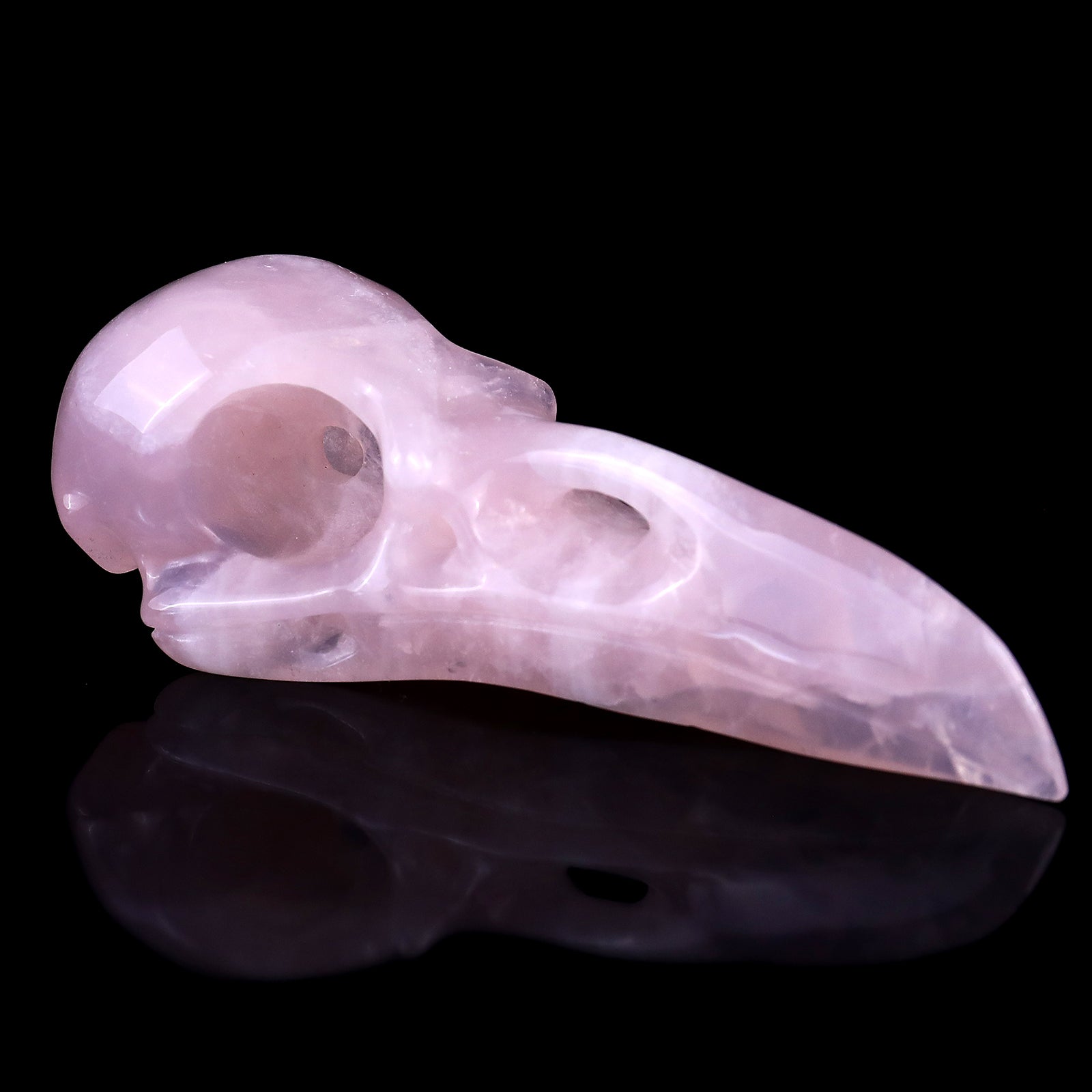 Nicedony 4.7" Rose Quartz Hand Carved Crystal Raven Skull Sculpture
