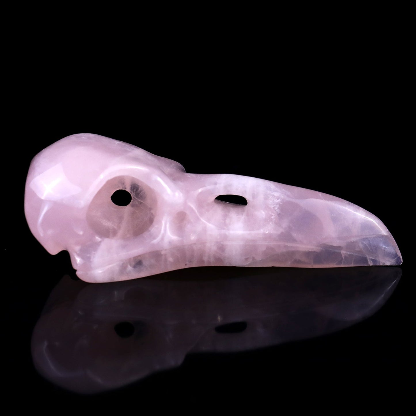Nicedony 4.7" Rose Quartz Hand Carved Crystal Raven Skull Sculpture - View 3
