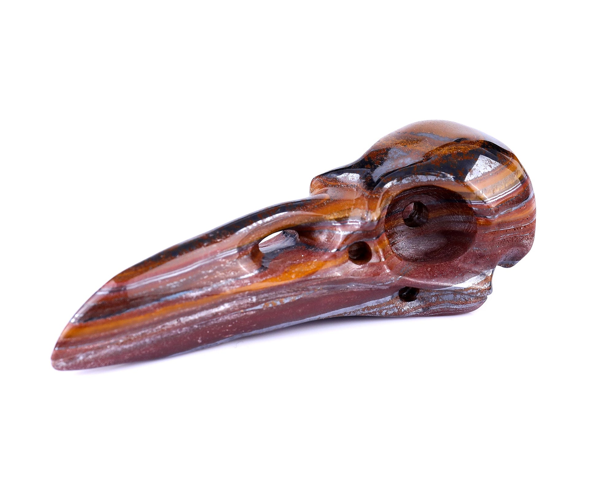 Nicedony 4.7" Tiger Iron Eye Hand Carved Raven Skull Sculpture - View 7