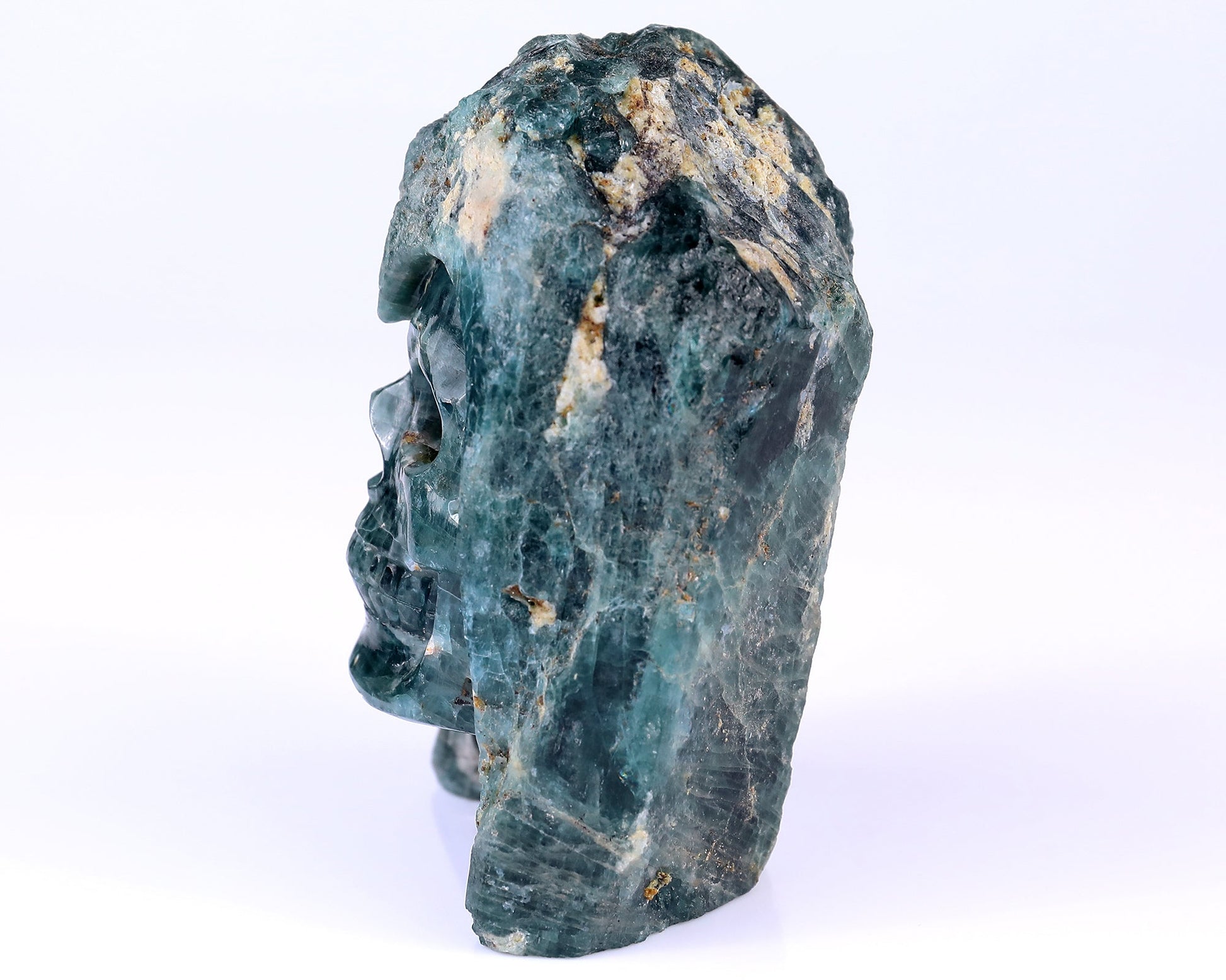 Nicedony 4.8" Blue Apatite Hand Carved Skull Sculpture - View 4