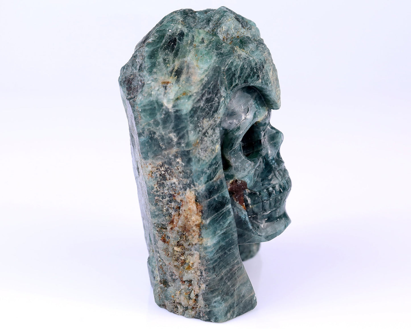 Nicedony 4.8" Blue Apatite Hand Carved Skull Sculpture - View 3