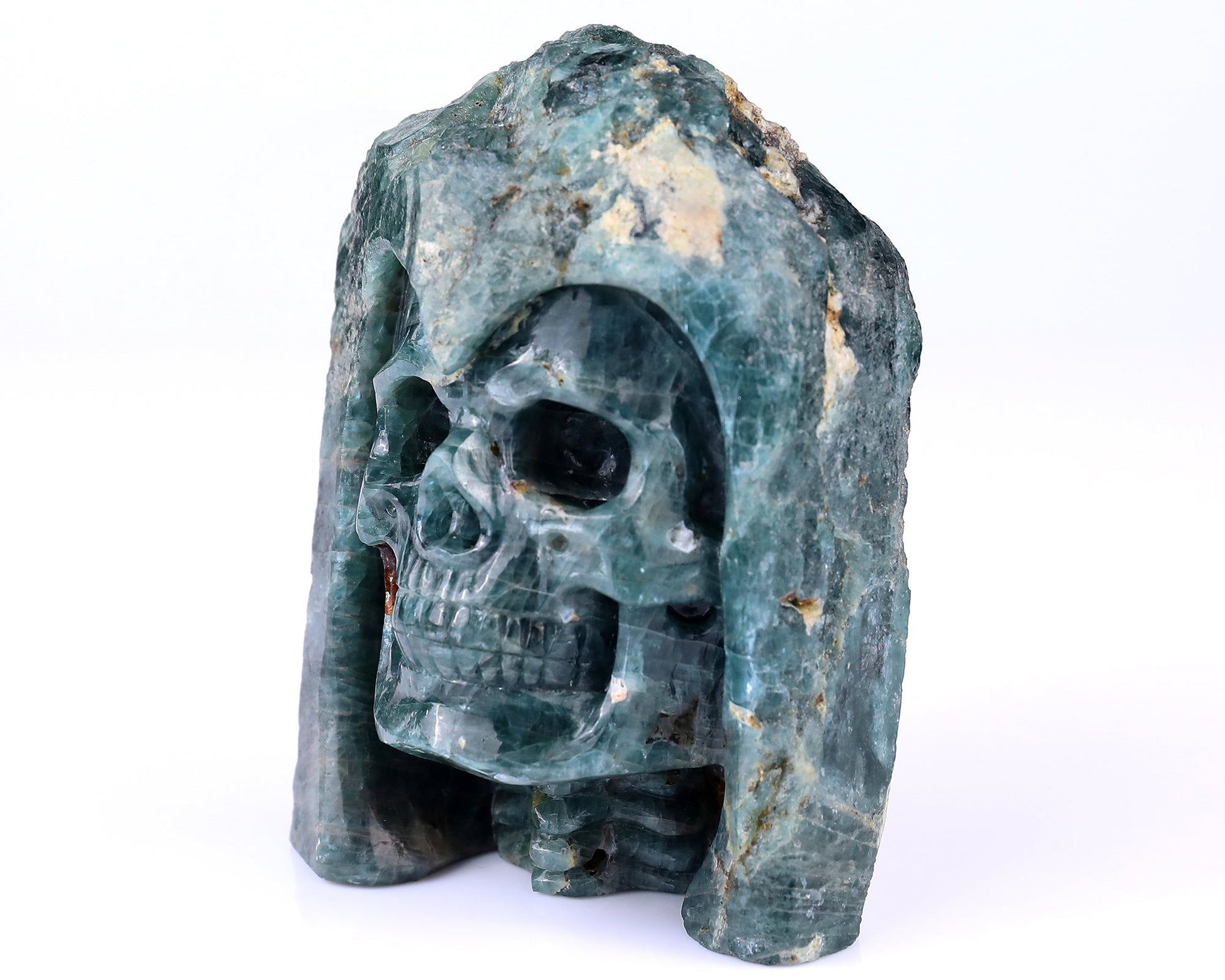 Nicedony 4.8" Blue Apatite Hand Carved Skull Sculpture - View 7