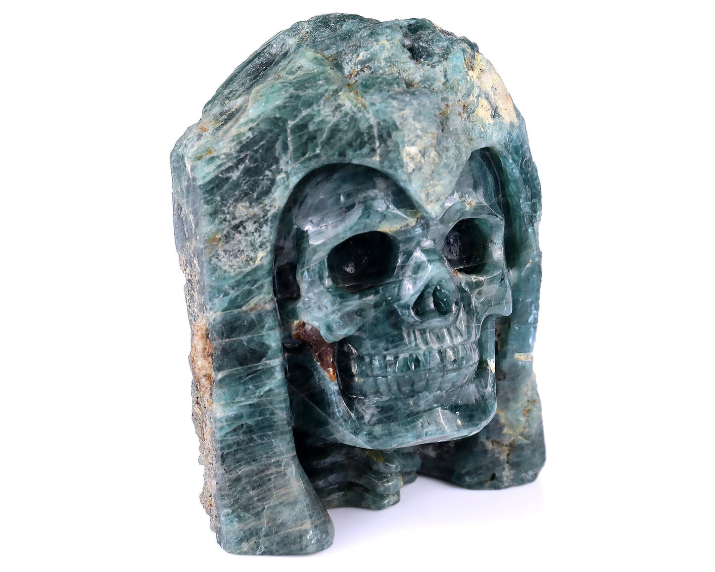 Nicedony 4.8" Blue Apatite Hand Carved Skull Sculpture