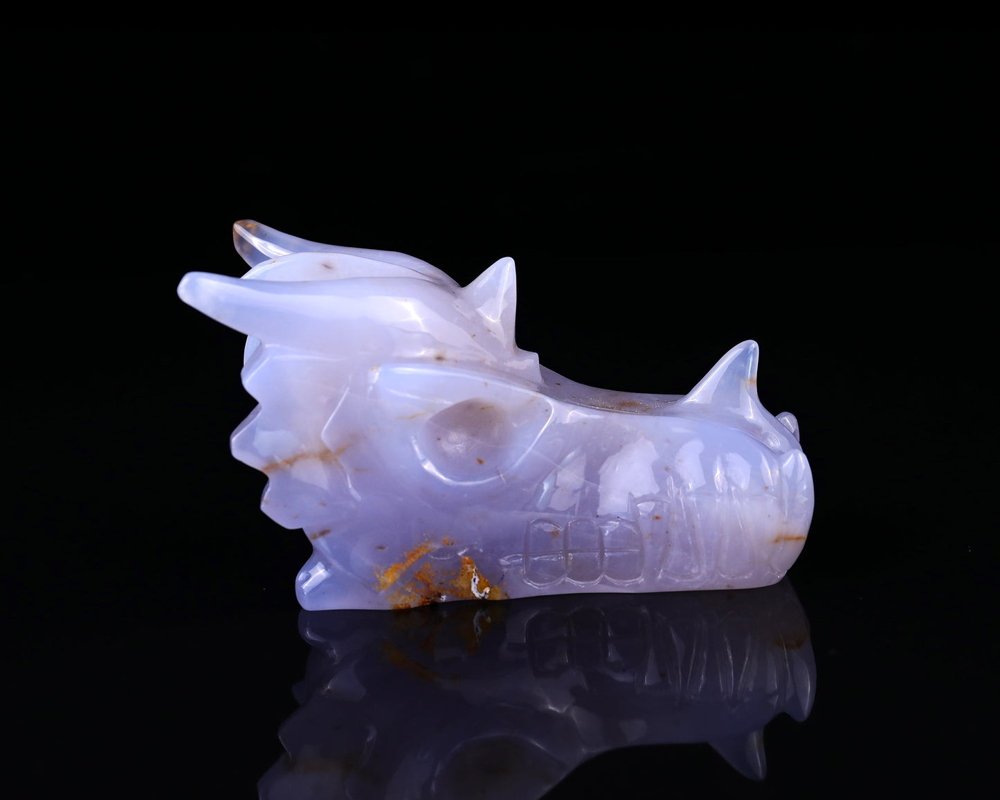 Nicedony 4.8" Blue Chalcedony Hand Carved Dragon Skull Sculpture - View 10