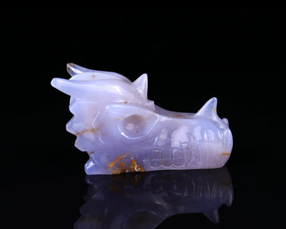 Nicedony 4.8" Blue Chalcedony Hand Carved Dragon Skull Sculpture - View 10