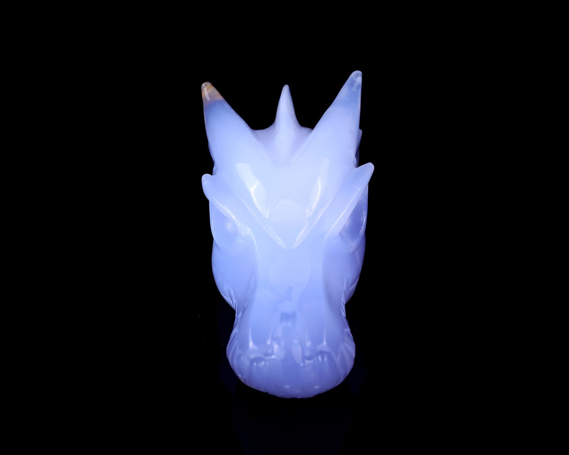 Nicedony 4.8" Blue Chalcedony Hand Carved Dragon Skull Sculpture - #5100035