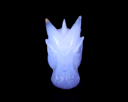 Nicedony 4.8" Blue Chalcedony Hand Carved Dragon Skull Sculpture - #5100035