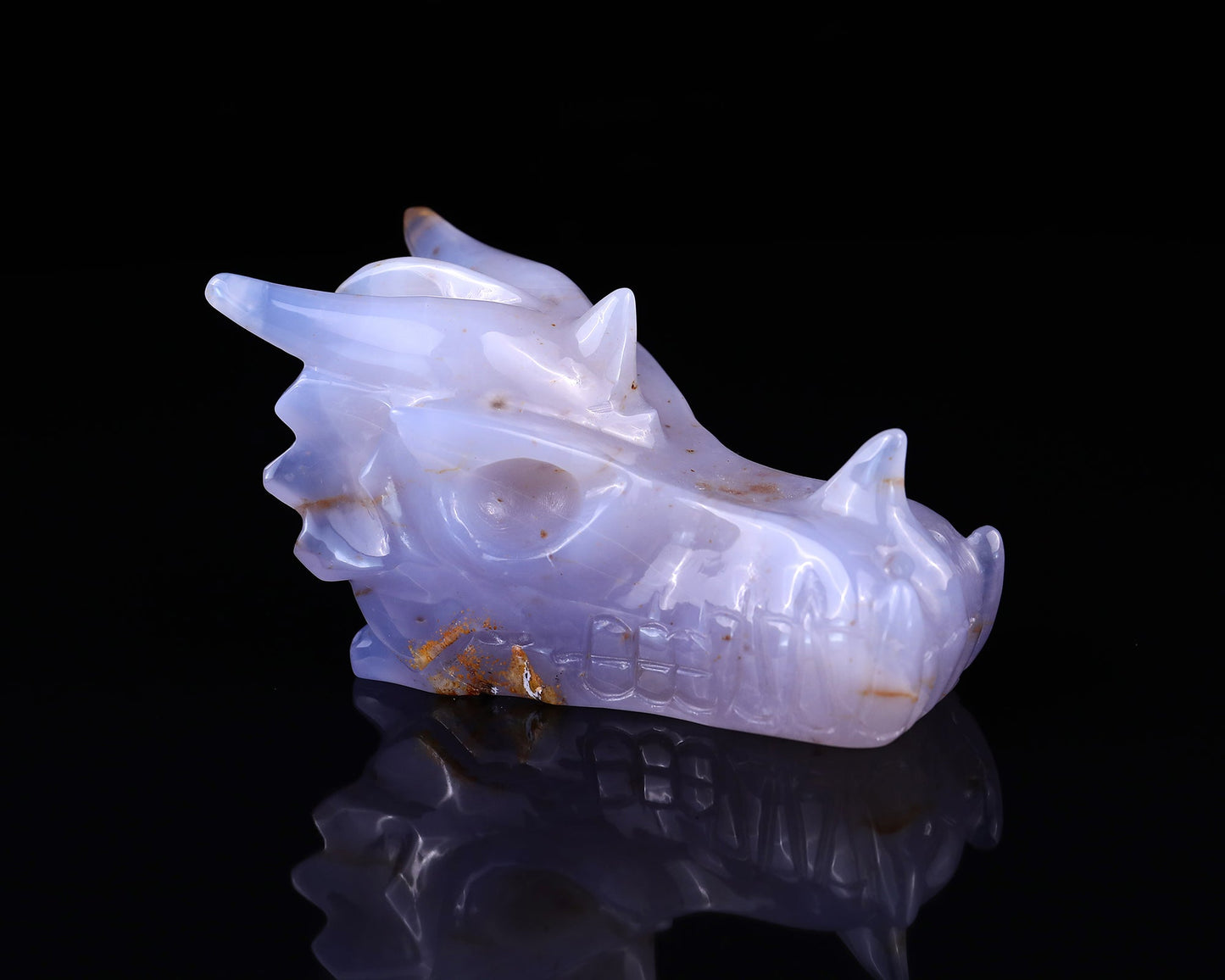 Nicedony 4.8" Blue Chalcedony Hand Carved Dragon Skull Sculpture - View 8