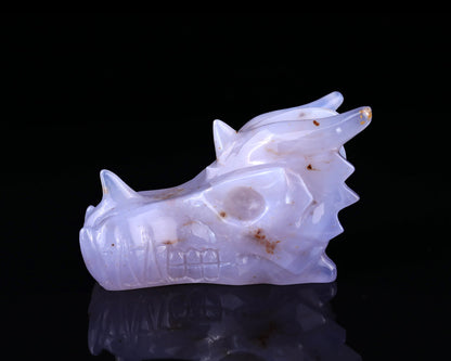 Nicedony 4.8" Blue Chalcedony Hand Carved Dragon Skull Sculpture - View 11