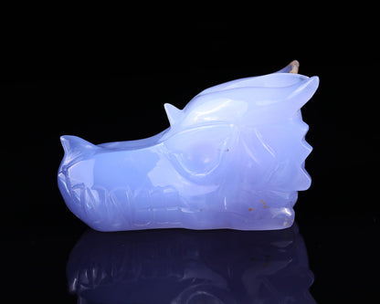 Nicedony 4.8" Blue Chalcedony Hand Carved Dragon Skull Sculpture - View 4