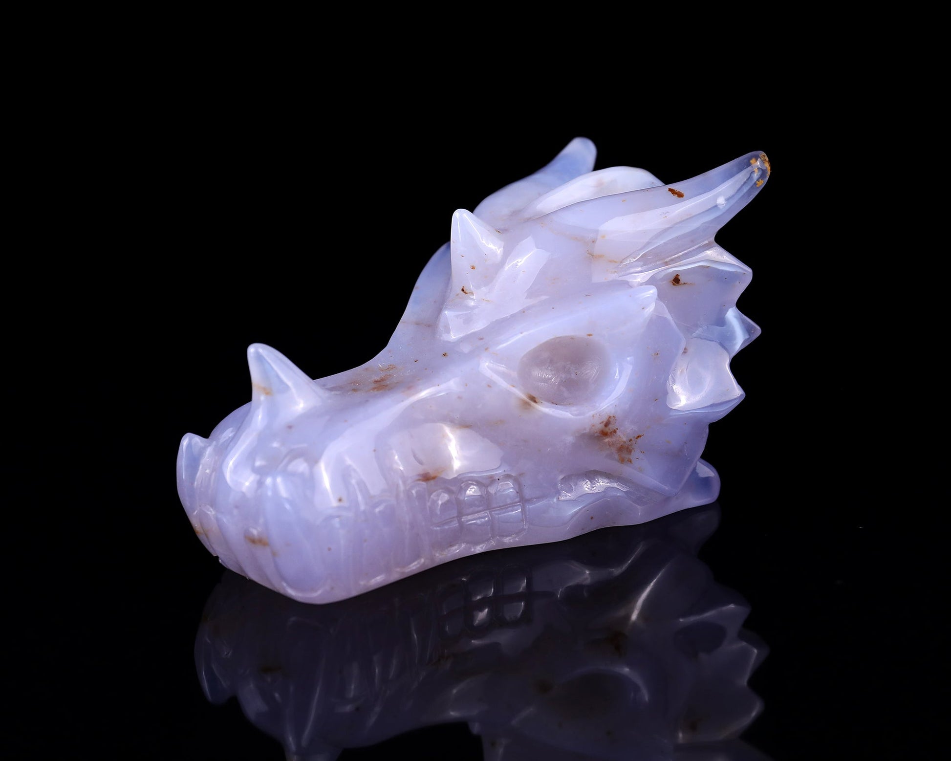 Nicedony 4.8" Blue Chalcedony Hand Carved Dragon Skull Sculpture - View 14