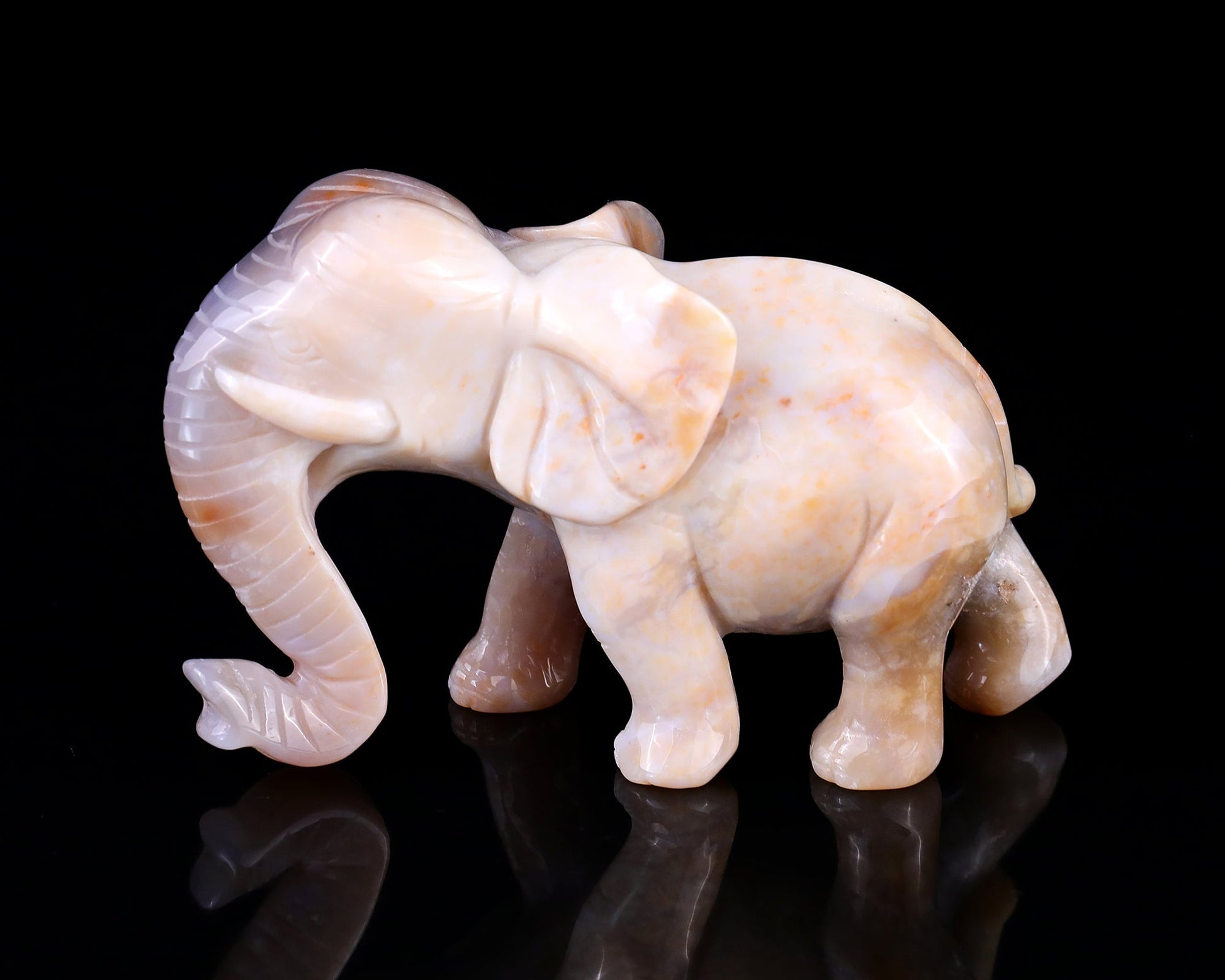 Nicedony 4.8" Chalcedony Hand Carved Crystal Elephant Sculpture - View 7