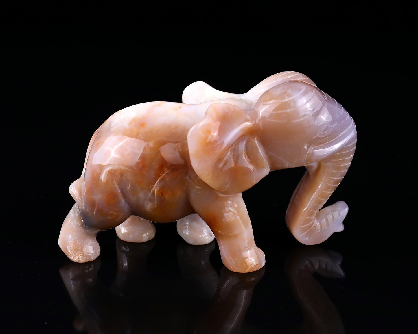 Nicedony 4.8" Chalcedony Hand Carved Crystal Elephant Sculpture - View 3