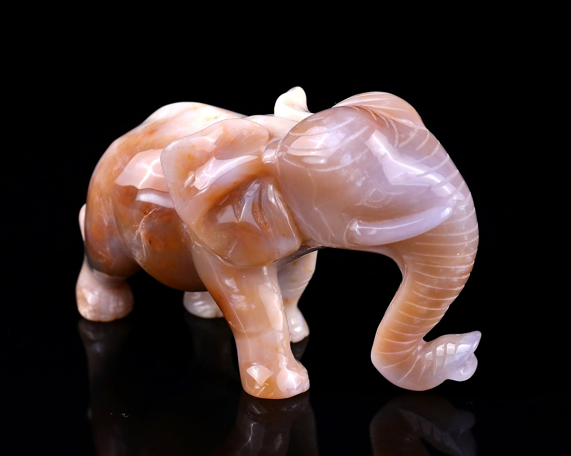 Nicedony 4.8" Chalcedony Hand Carved Crystal Elephant Sculpture