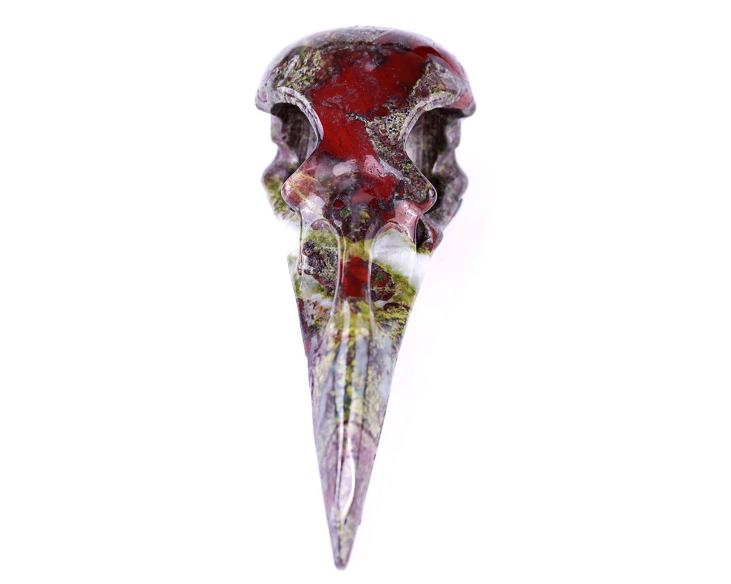 Nicedony 4.8" Dragon Blood Jasper Hand Carved Crystal Raven Skull Sculpture - View 2