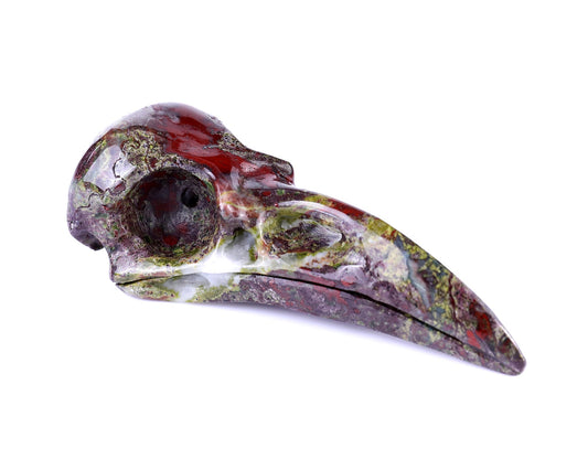 Nicedony 4.8" Dragon Blood Jasper Hand Carved Crystal Raven Skull Sculpture