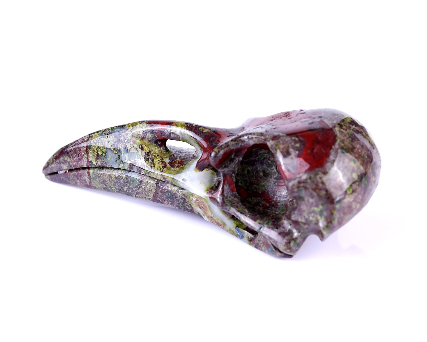 Nicedony 4.8" Dragon Blood Jasper Hand Carved Crystal Raven Skull Sculpture - View 6