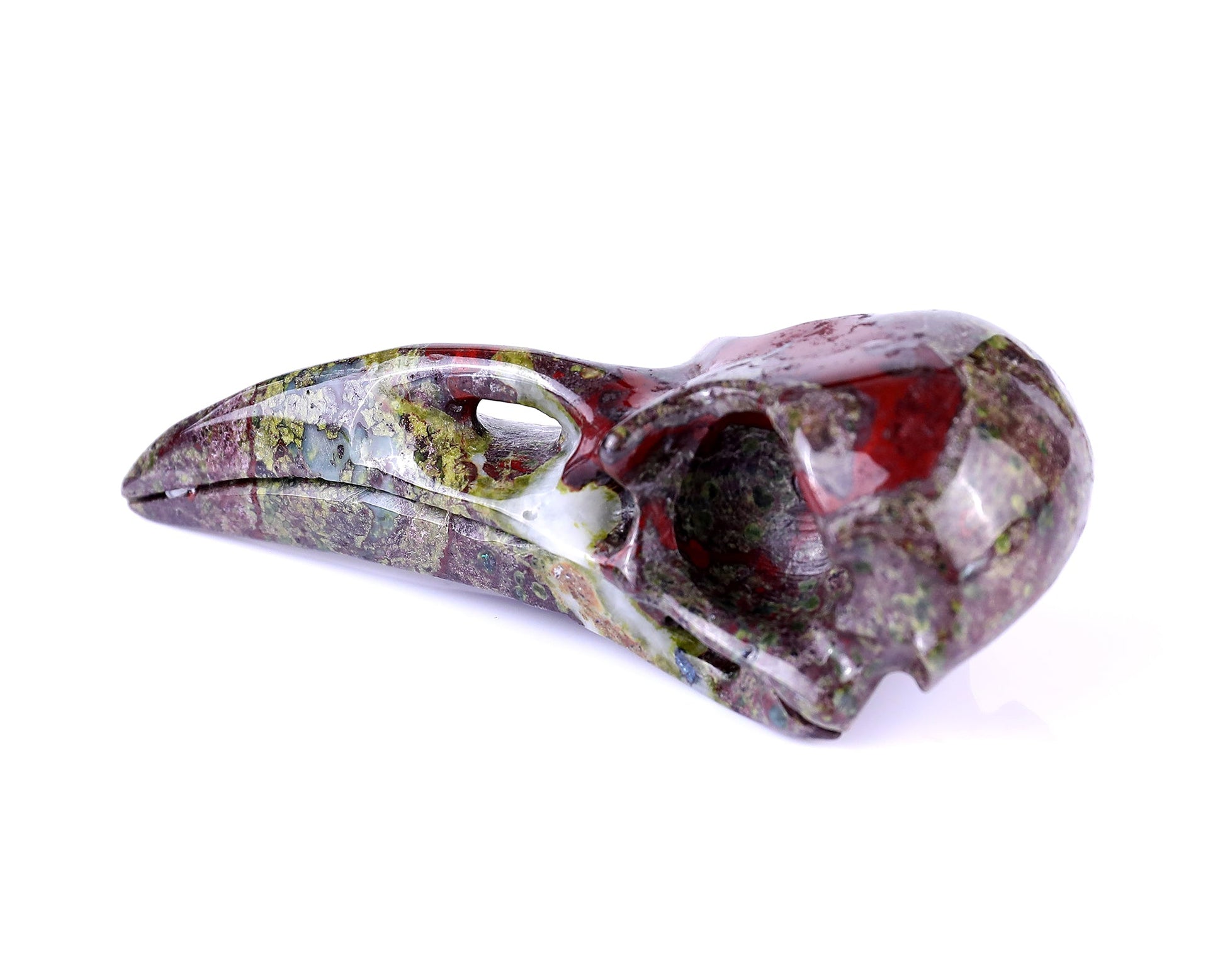 Nicedony 4.8" Dragon Blood Jasper Hand Carved Crystal Raven Skull Sculpture - View 6