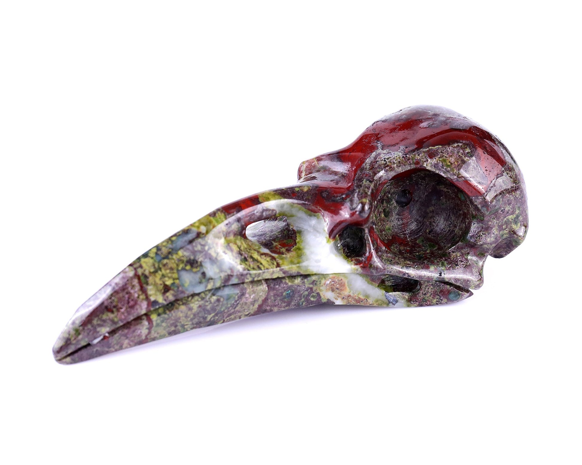 Nicedony 4.8" Dragon Blood Jasper Hand Carved Crystal Raven Skull Sculpture - View 10