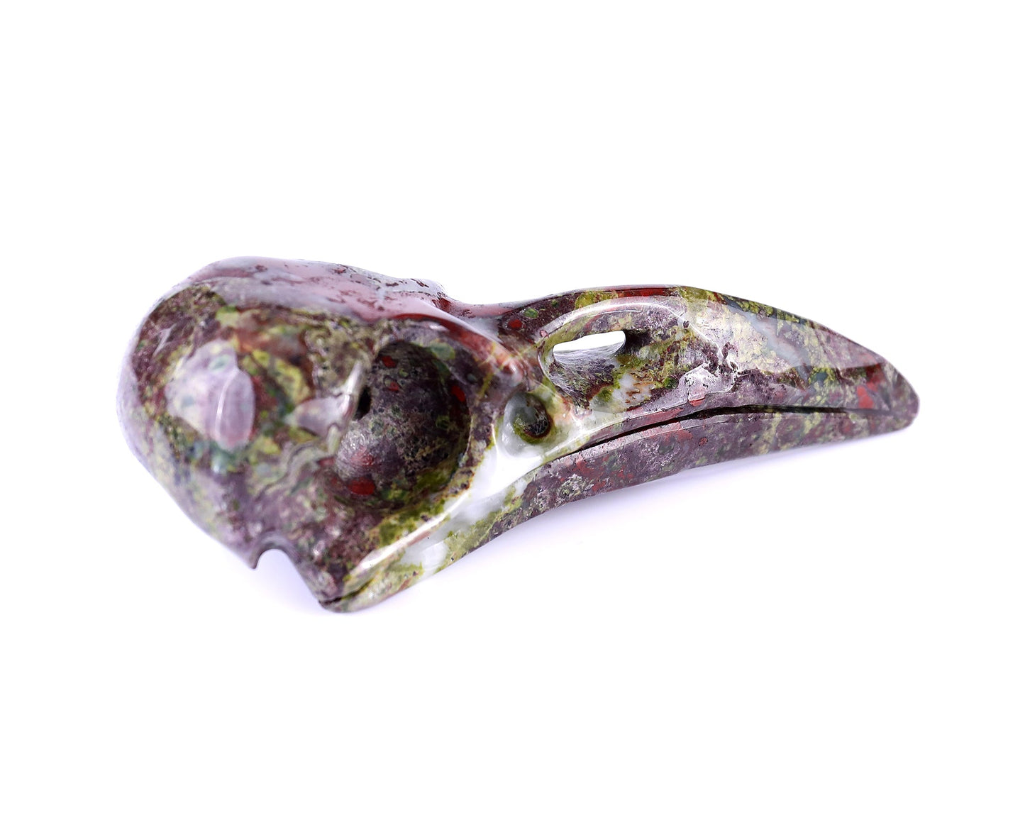 Nicedony 4.8" Dragon Blood Jasper Hand Carved Crystal Raven Skull Sculpture - View 4
