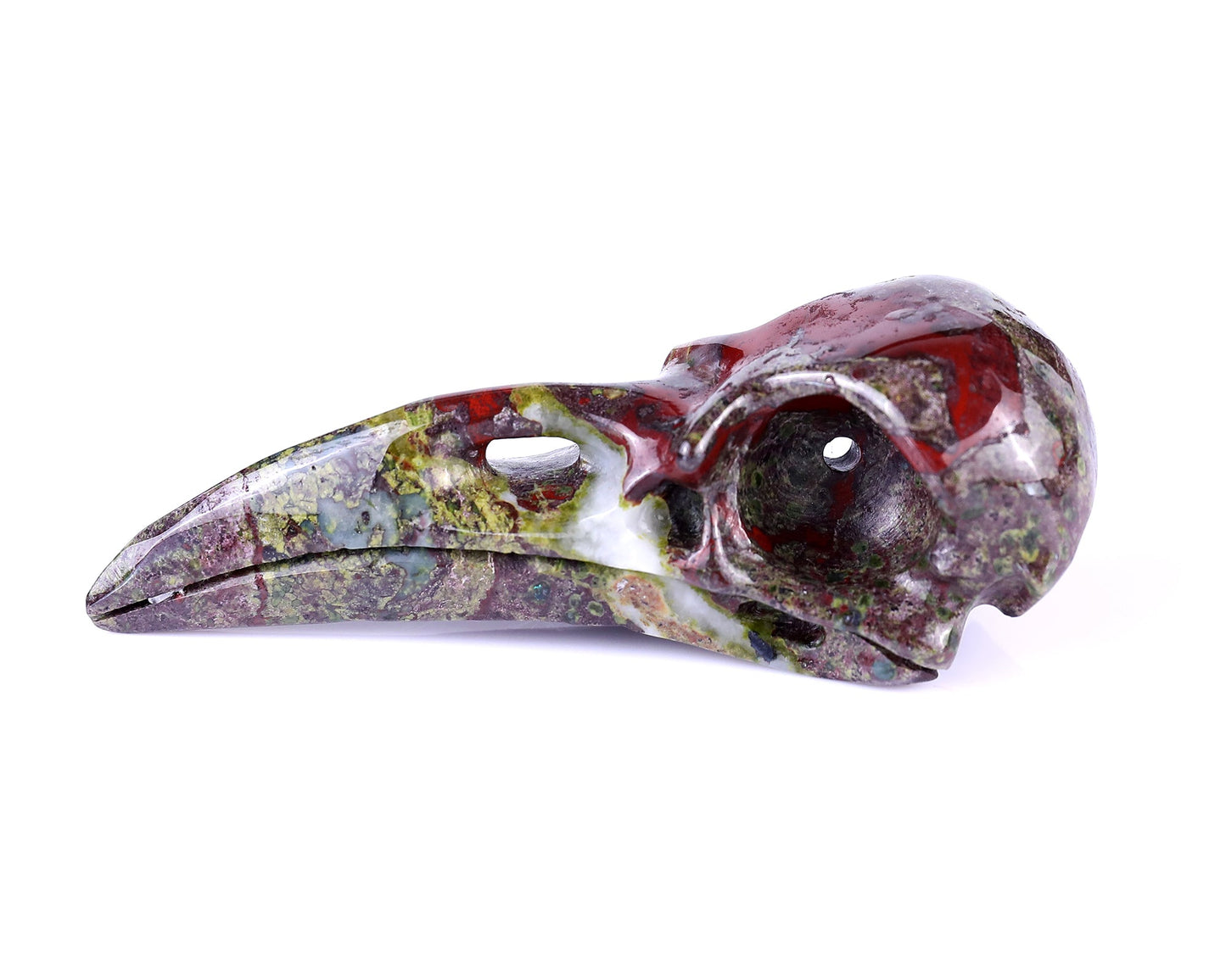 Nicedony 4.8" Dragon Blood Jasper Hand Carved Crystal Raven Skull Sculpture - View 7
