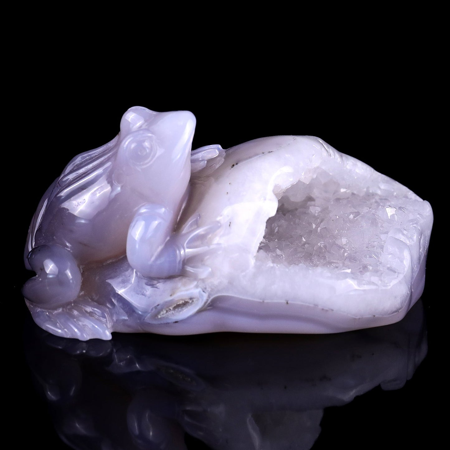 Nicedony 4.8" Geode Agate Hand Carved Crystal Frog Sculpture - View 3