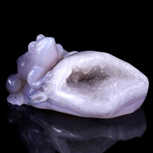 Nicedony 4.8" Geode Agate Hand Carved Crystal Frog Sculpture