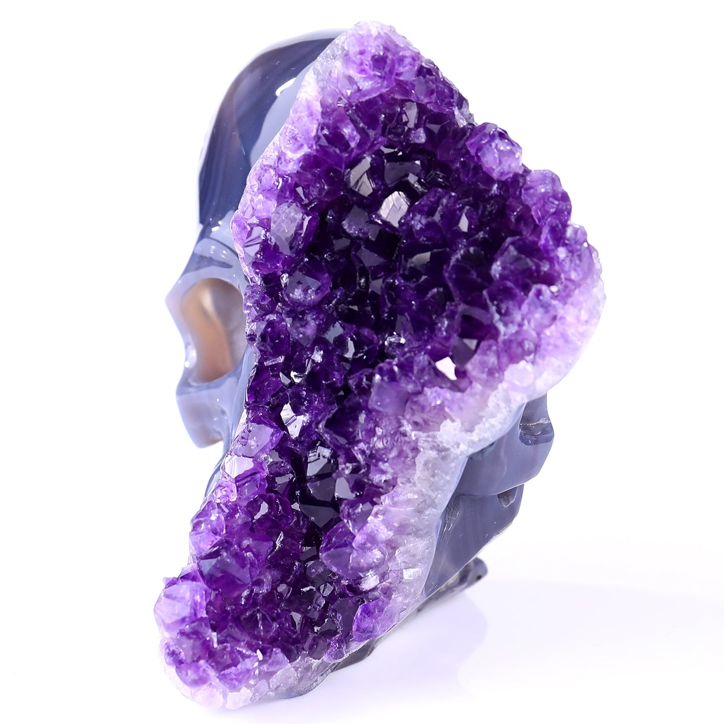 Nicedony Unique 4.9" Amethyst Druse Agate Hand Carved Crystal Geode Skull Sculpture - View 6