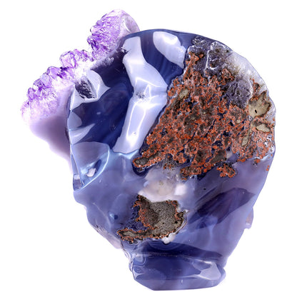 Nicedony Unique 4.9" Amethyst Druse Agate Hand Carved Crystal Geode Skull Sculpture - View 4
