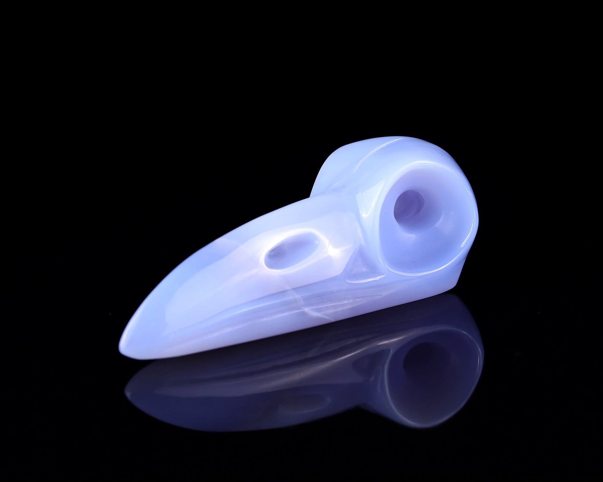 Nicedony 4.9" Blue Chalcedony Hand Carved Raven Skull Sculpture - View 7