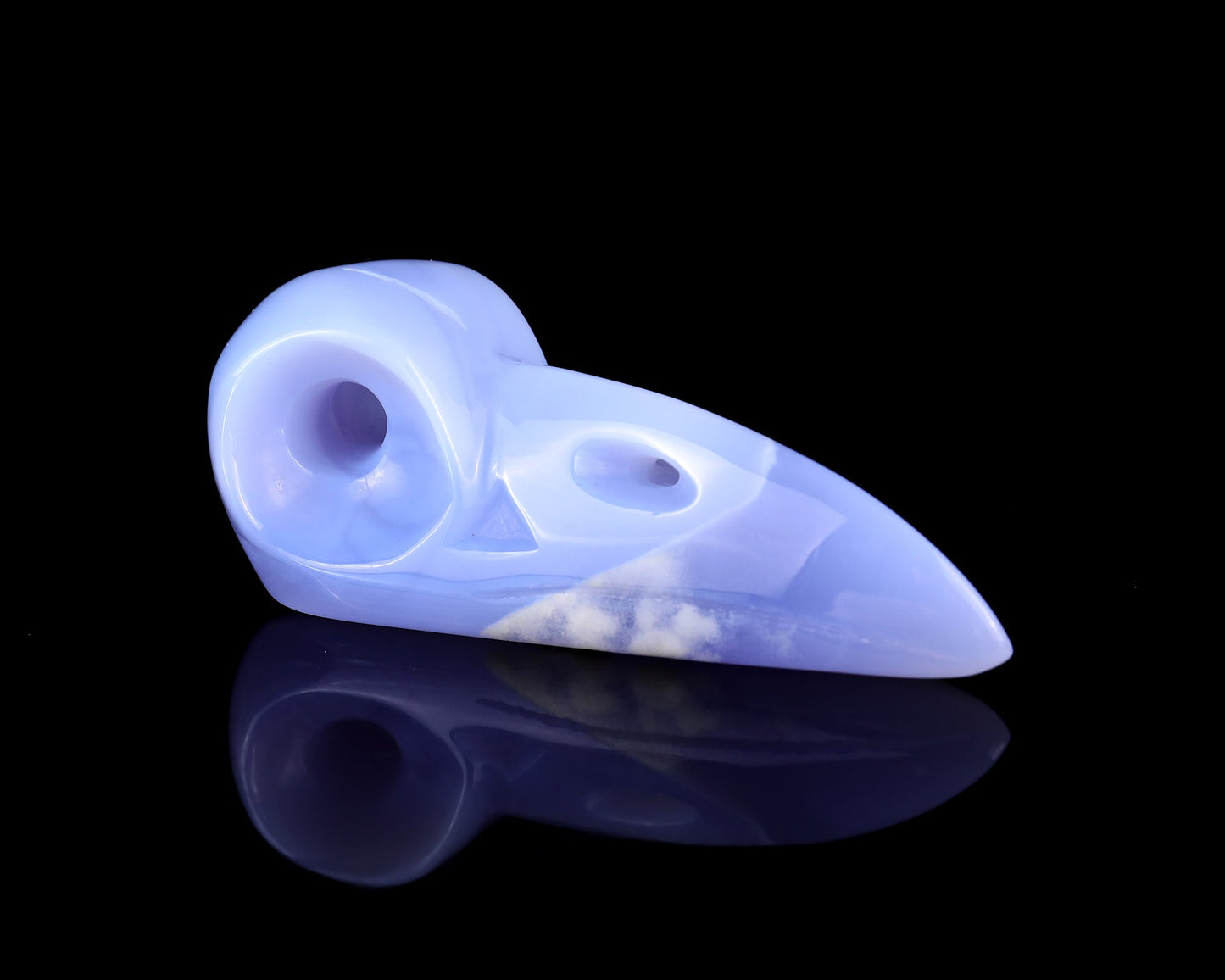Nicedony 4.9" Blue Chalcedony Hand Carved Raven Skull Sculpture