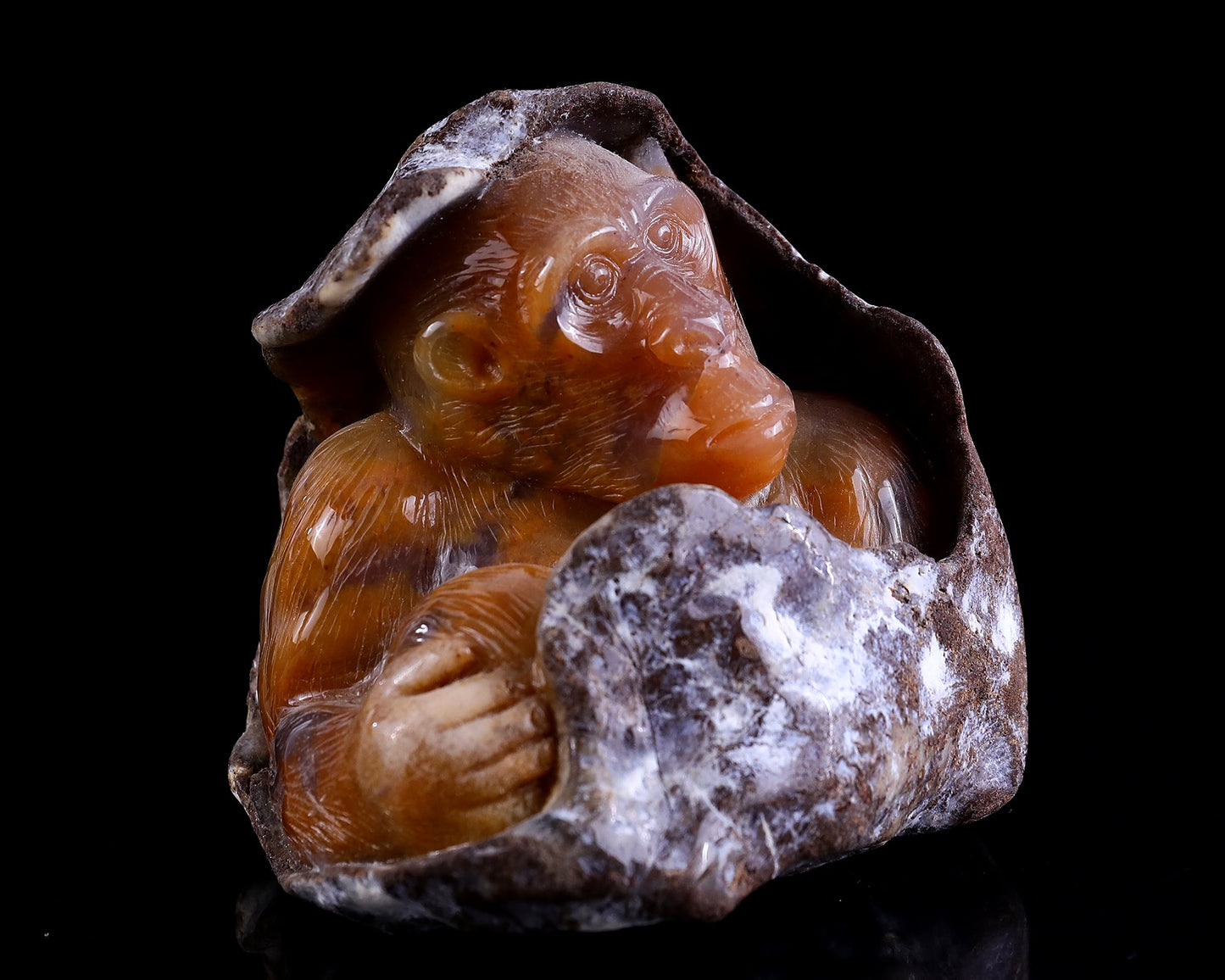 Nicedony 4.9" Chalcedony Hand Carved Crystal Ape Sculpture - View 2