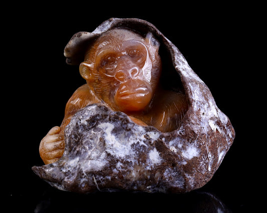 Nicedony 4.9" Chalcedony Hand Carved Crystal Ape Sculpture