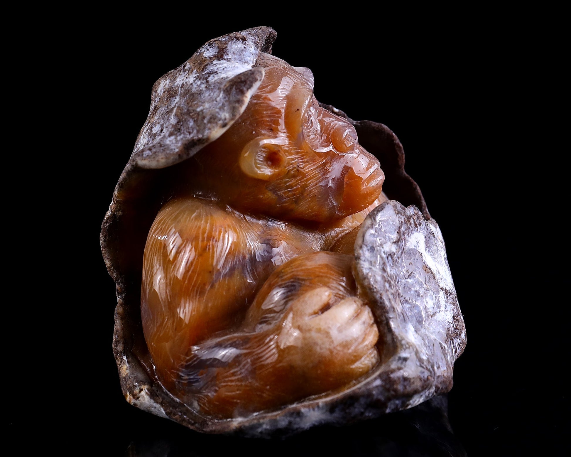 Nicedony 4.9" Chalcedony Hand Carved Crystal Ape Sculpture - View 3
