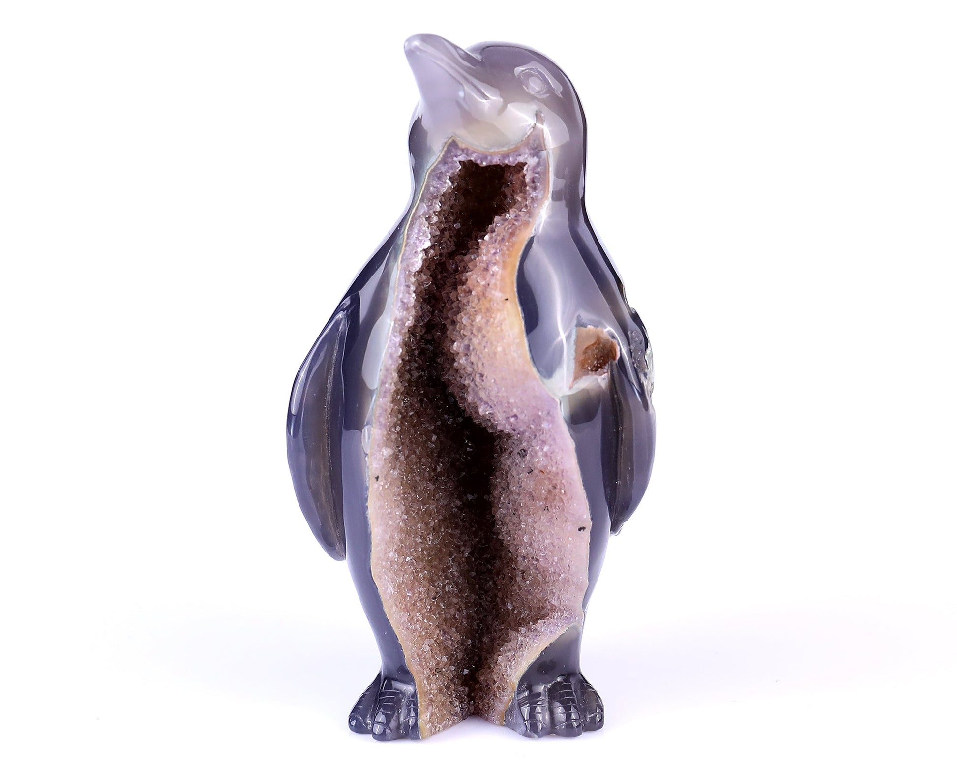 Nicedony 4.9" Geode Agate Hand Carved Crystal Penguin Sculpture
