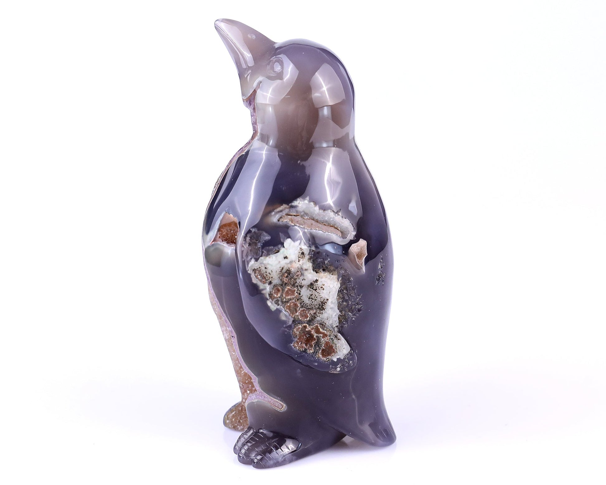 Nicedony 4.9" Geode Agate Hand Carved Crystal Penguin Sculpture - View 4