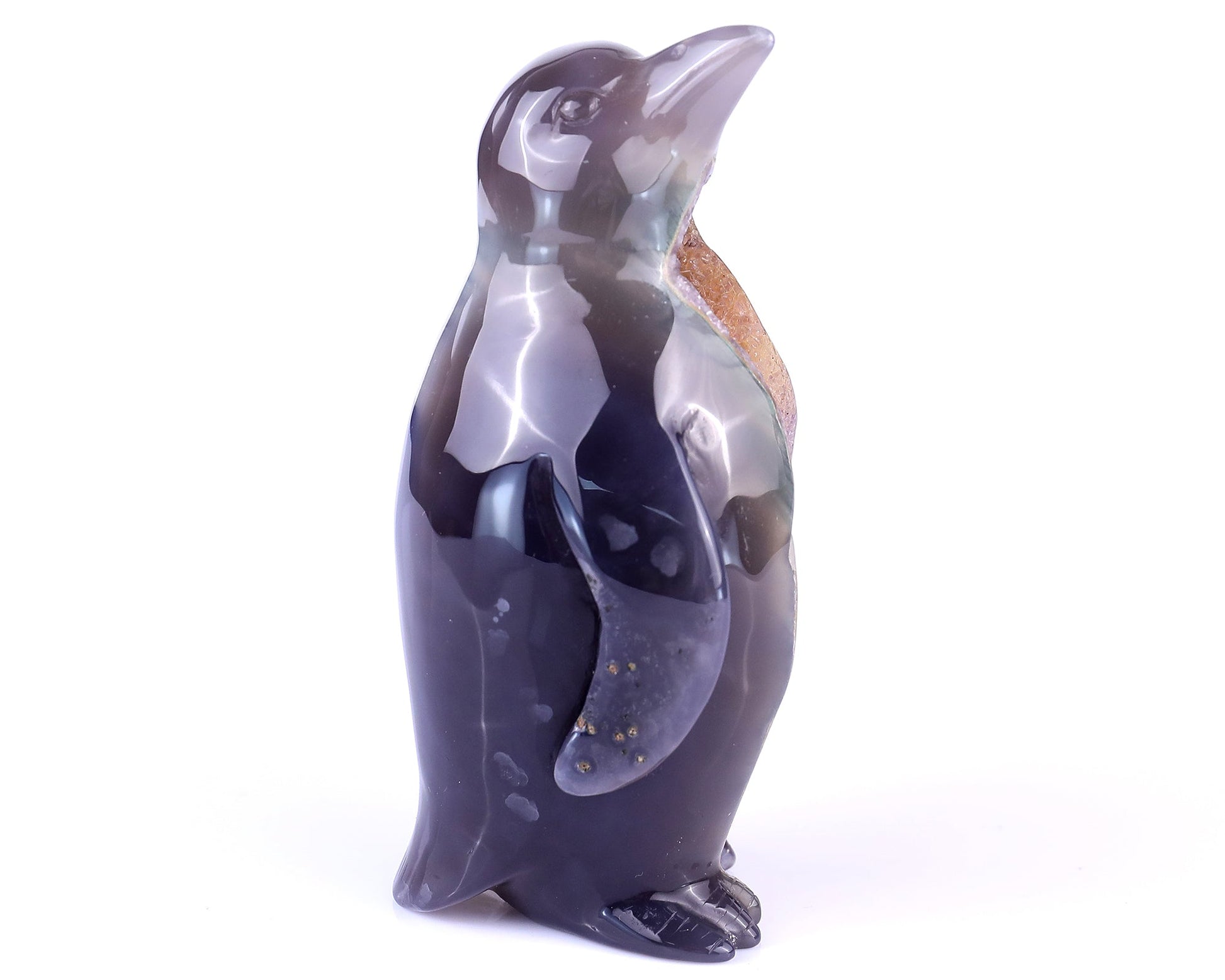 Nicedony 4.9" Geode Agate Hand Carved Crystal Penguin Sculpture - View 3