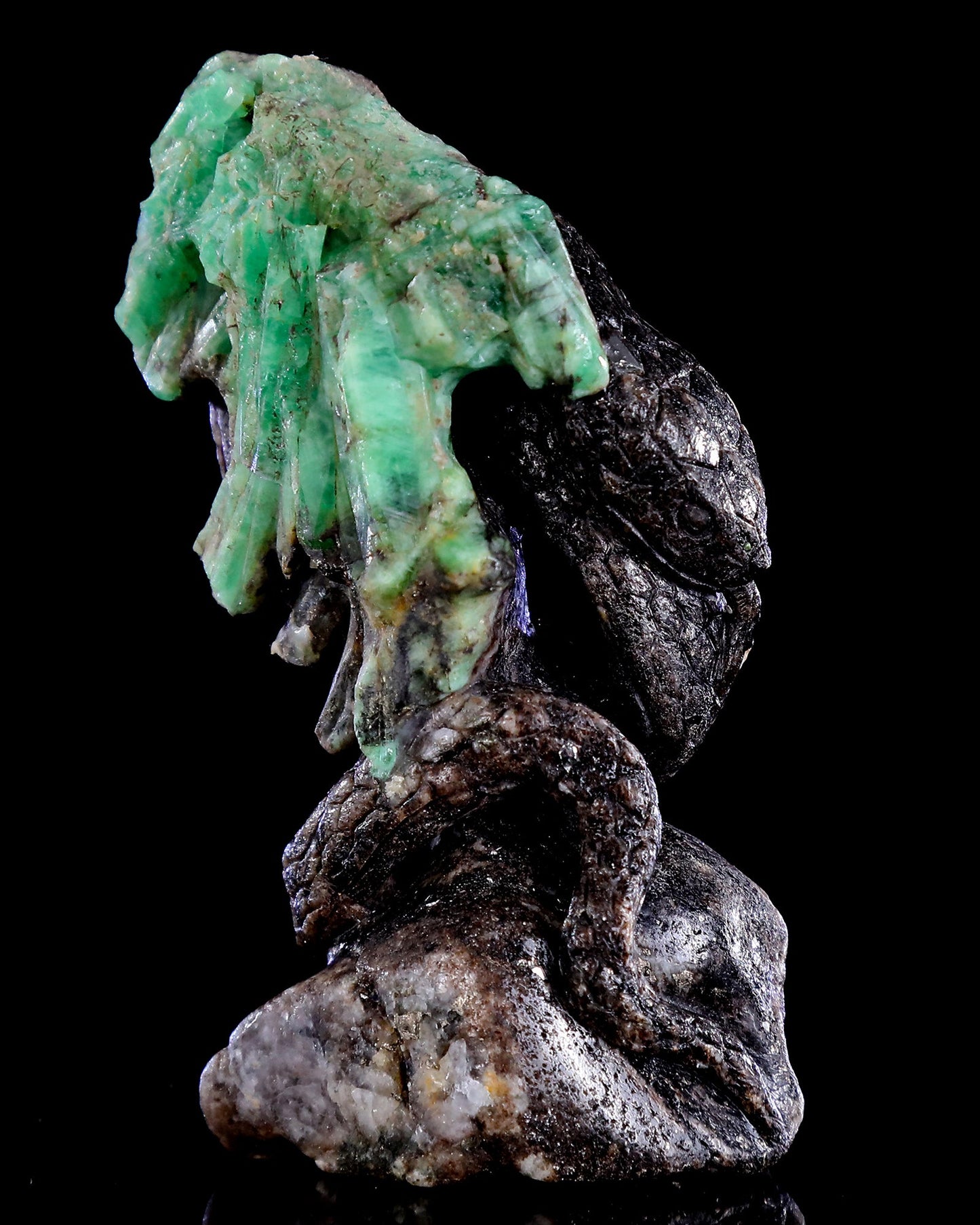 Nicedony 4" Emerald Hand Carved Crystal Snake Sculpture - View 3