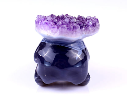 Nicedony 5.0" Amethyst Druse Agate Hand Carved Crystal Raven Skull Sculpture - View 5