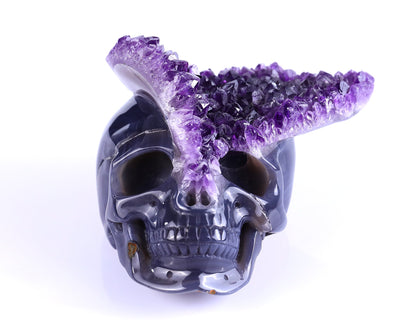 Nicedony 5.0" Amethyst Druse Agate Hand Carved Skull Sculpture - View 2