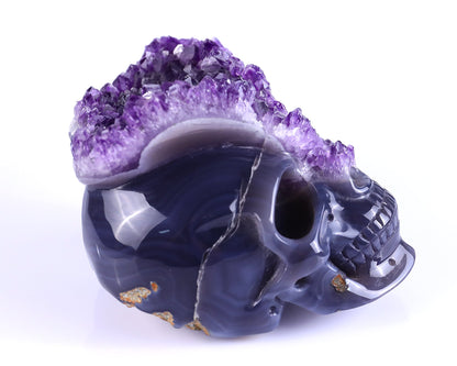 Nicedony 5.0" Amethyst Druse Agate Hand Carved Skull Sculpture - View 3