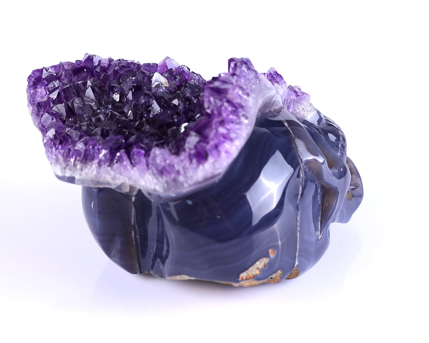 Nicedony 5.0" Amethyst Druse Agate Hand Carved Skull Sculpture - View 4