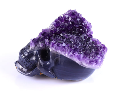 Nicedony 5.0" Amethyst Druse Agate Hand Carved Skull Sculpture - View 7