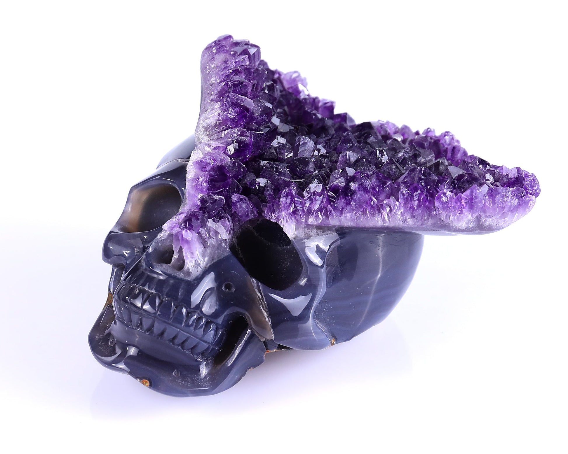 Nicedony 5.0" Amethyst Druse Agate Hand Carved Skull Sculpture - View 9