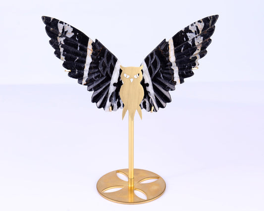 Nicedony 5.0" Black and White Zebra Agate Hand Carved Owl Wings
